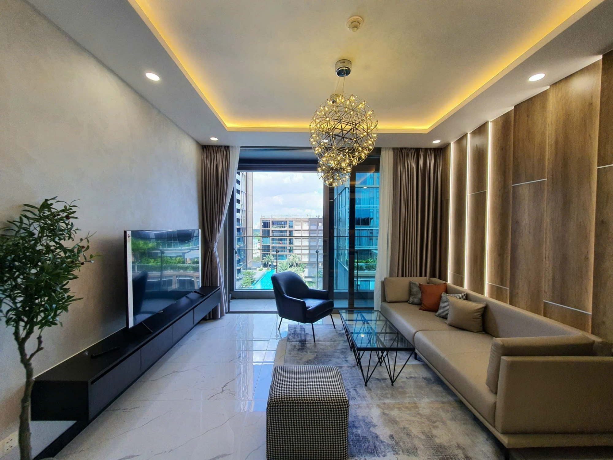 Modern 2 bedroom apartment for rent at Empire City Tilia with full furnishings and pool view